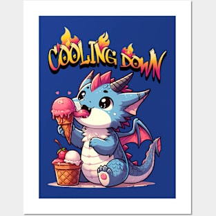Cute dragon cooling down with ice cream Posters and Art